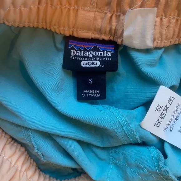 Patagonia Kids Baggies Shorts Size Small Recycled Nylon Aqua Peach NetPlus - Picture 3 of 7